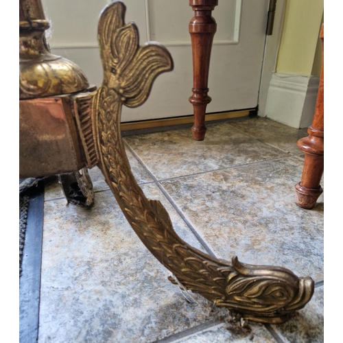 3 - Antique Tall Brass Hat and Coat Stand with fish detail on legs, H:167 x D:39cm