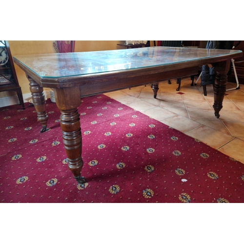 42 - Edwardian Extending Mahogany Dining Table with Glass Top - fully extended 180cm long x 120cm wide. (... 