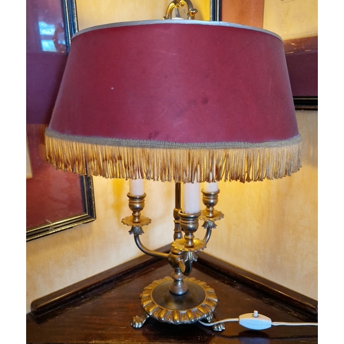 49 - Vintage Brass Table Lamp and Shade, Three Branch Detail H:57 x D:36cm