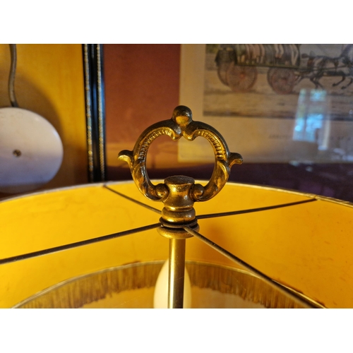 49 - Vintage Brass Table Lamp and Shade, Three Branch Detail H:57 x D:36cm