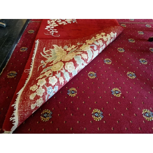53 - Handwoven Red Floral Embossed Wool Rug, L:187cm x W:94cm