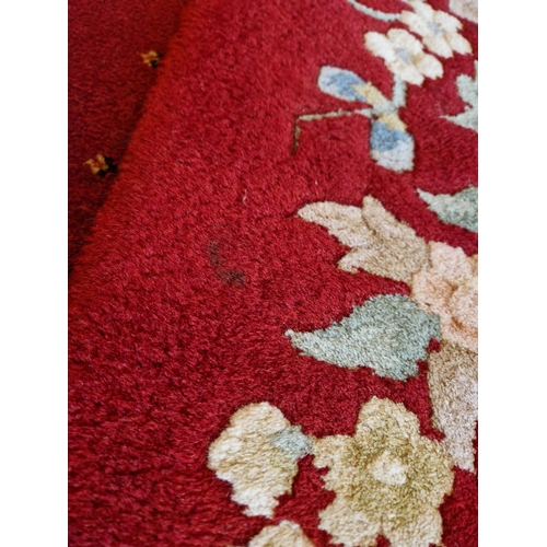 53 - Handwoven Red Floral Embossed Wool Rug, L:187cm x W:94cm