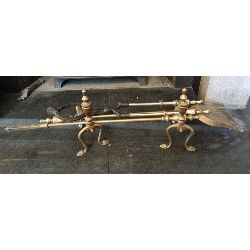 55 - Brass Fire Irons and Dogs (Length 74cm)