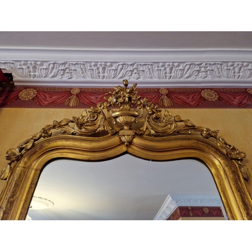 6 - Large Gilt Framed Overmantel Mirror With Decorative Floral Detail, H:175 x W:100cm