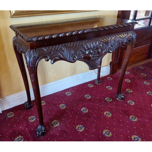 7 - Solid Mahogany Carved Hall Table with Fruit Basket Detail and Ball and Claw Feet, H:77 x W:94 x D:42... 