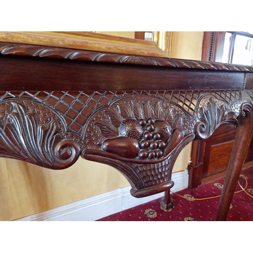 7 - Solid Mahogany Carved Hall Table with Fruit Basket Detail and Ball and Claw Feet, H:77 x W:94 x D:42... 