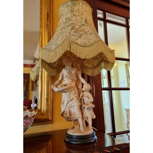 8 - Figurative Table Lamp and Shade, Woman and Child. Height 82cm