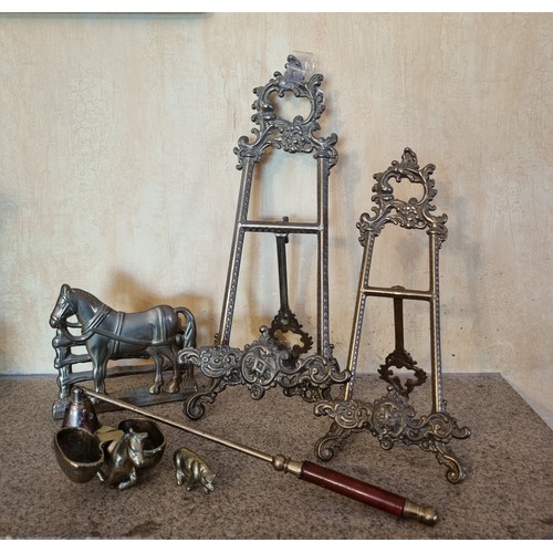 58 - Assorted Lot of Brass Items including a Candle Snuffer and Two Book Stands/Letter Racks, Tallest mea... 