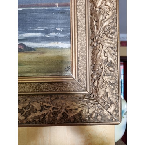 64 - Gilt Framed Oil on Canvas - Beach Scene, Signed RBL Bottom Right. H:59 x W:69cm. Some Damage to Canv... 