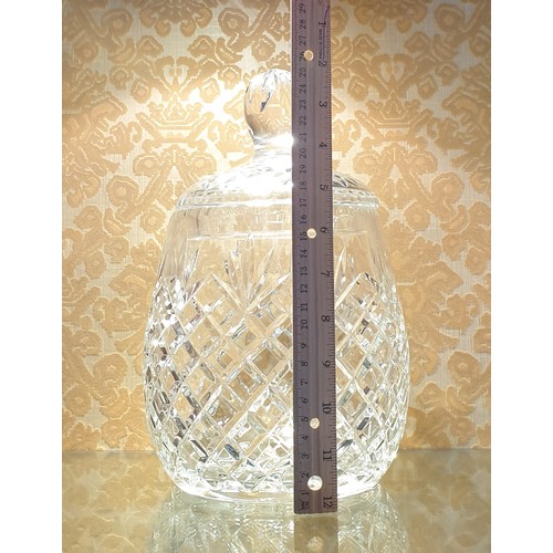 95 - Heavy Cut Glass Crystal Biscuit Barrell, H:27 x D:17cm