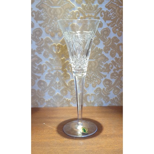 102 - Pair of (Boxed) Waterford Crystal Millennium Flutes on Wooden Stand, Height 23cm