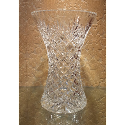 103 - Heavy Cut Crystal Vase, H:28cm x D:19cm