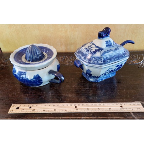 122 - Victoria Ware Ironstone Lemon Juicer (Diameter 21cm) and Small Ironstone Lidded Tureen with Ladle