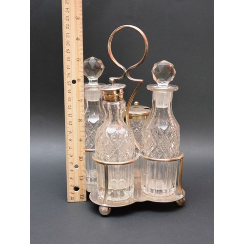 355 - Antique Cut Glass Cruet Set, Overall Height 22cm