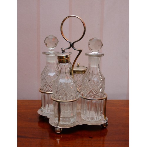 355 - Antique Cut Glass Cruet Set, Overall Height 22cm