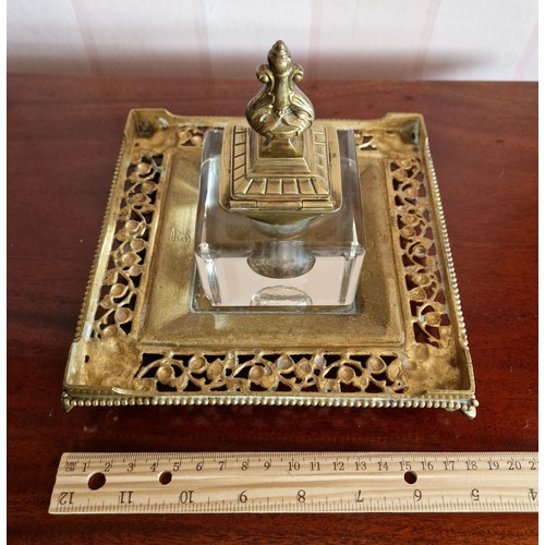 389 - Inkwell on Gilded Tray (small chip on glass container)