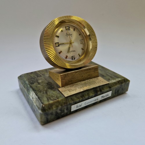 505 - Small Clock on Connemara Marble Base, H:6cm x W:8cm