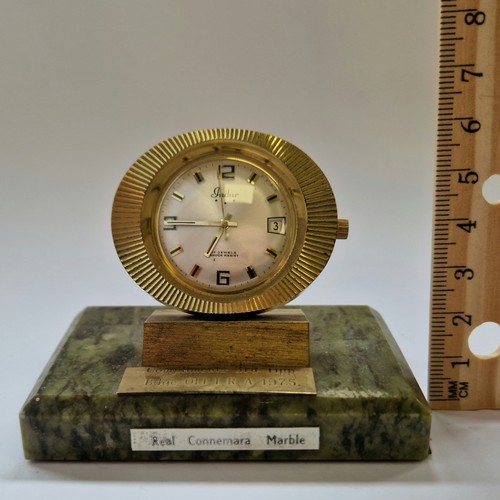 505 - Small Clock on Connemara Marble Base, H:6cm x W:8cm