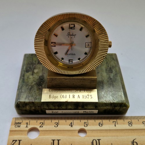 505 - Small Clock on Connemara Marble Base, H:6cm x W:8cm