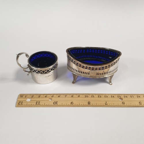 499 - Small Footed Silver Dish Birmingham, 1949 (weight 24g) and Silver Handled Dish (26g) with blue glass... 