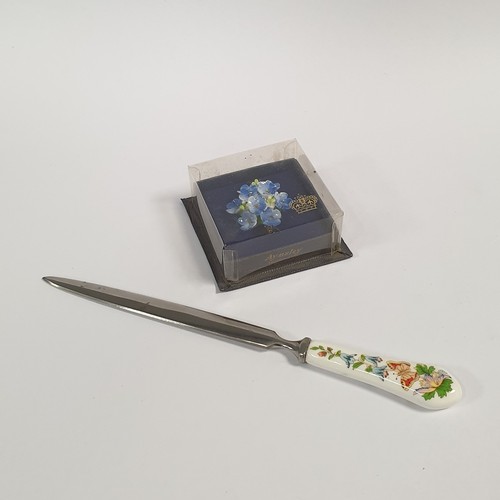 517 - Anysley Stainless Steel Letter Opener and Hand Modelled and Painted Anysley Brooch