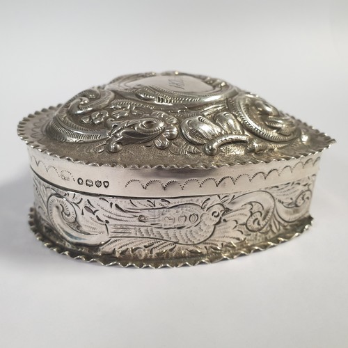 526 - Heart Shaped Silver Box, London, 1889. Total Weight 103g