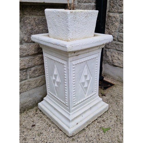 535 - Concrete Garden Pedestal and Planter, overall - H:63 x W:32 x D:32cm