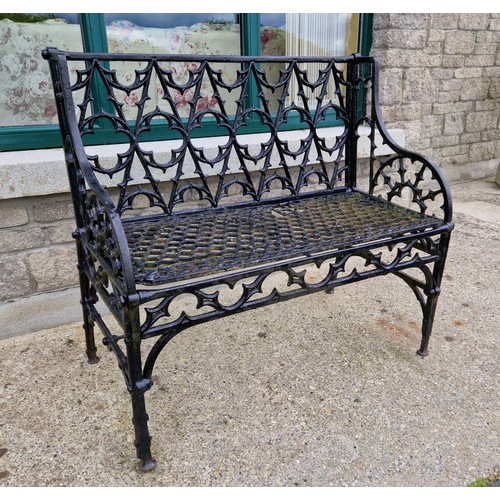 538 - Black Cast Iron Garden Bench (with some damage), H:91 x W:100 x D:50cm