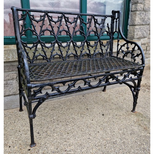 539 - Black Cast Iron Garden Bench (with some damage), H:91 x W:100 x D:50cm