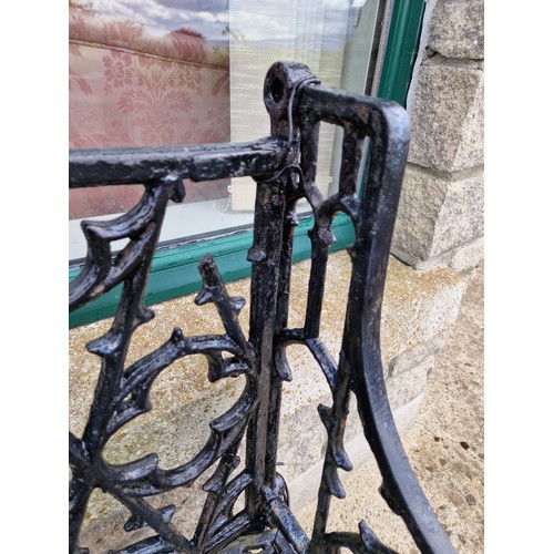 539 - Black Cast Iron Garden Bench (with some damage), H:91 x W:100 x D:50cm