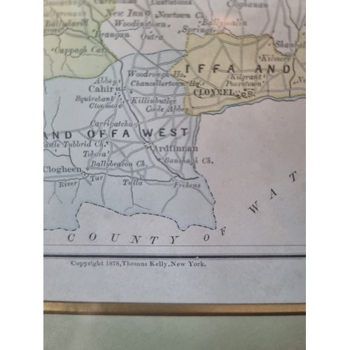 437 - Framed Map of Tipperary, of 1878 - Thomas Kelly, New York    H:40 x W:33cm