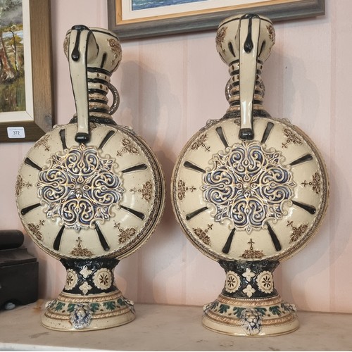 370 - Pair of Porcelain Jug Ornaments with Centre Medallions and Centre Moon Shape , Height 48cm