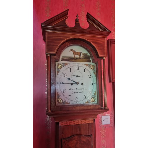 139 - Clonmel Georgian Mahogany Inlaid Long Case Clock by Simon Prosser of 19 Dublin St., Clonmel, Circa 1... 