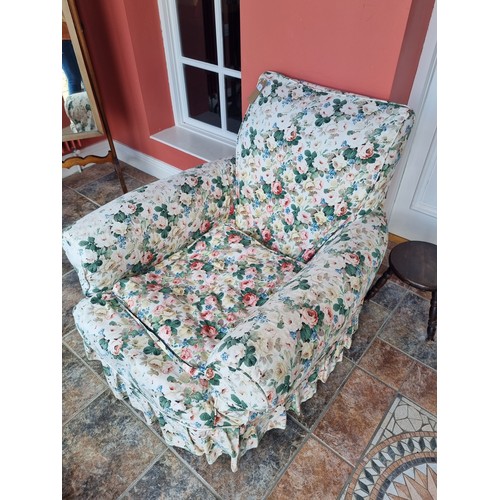 157 - Linen Chintz Upholstered Armchair, H:85 x W:98 x D:100cm, Seat Height 35cm