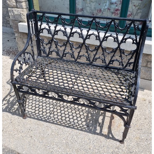 538 - Black Cast Iron Garden Bench (with some damage), H:91 x W:100 x D:50cm