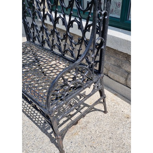 538 - Black Cast Iron Garden Bench (with some damage), H:91 x W:100 x D:50cm