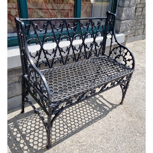 539 - Black Cast Iron Garden Bench (with some damage), H:91 x W:100 x D:50cm