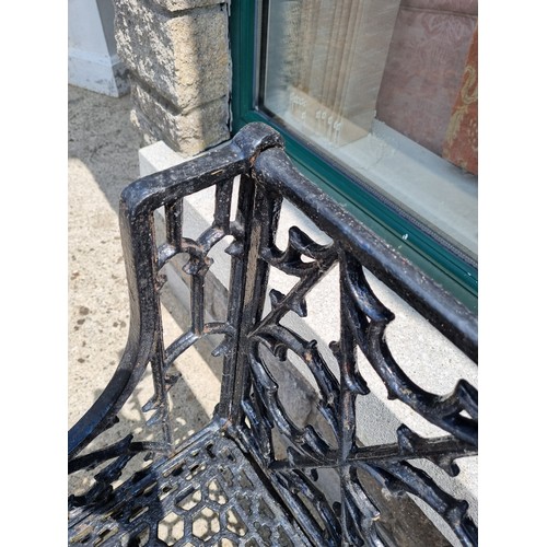 539 - Black Cast Iron Garden Bench (with some damage), H:91 x W:100 x D:50cm