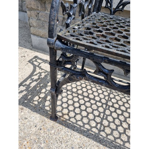 539 - Black Cast Iron Garden Bench (with some damage), H:91 x W:100 x D:50cm