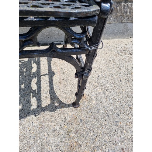 539 - Black Cast Iron Garden Bench (with some damage), H:91 x W:100 x D:50cm