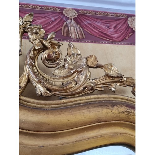 6 - Large Gilt Framed Overmantel Mirror With Decorative Floral Detail, H:175 x W:100cm