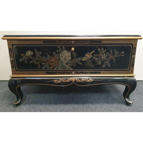 2 - Lacquered Television Cabinet/Side Cabinet with Gold/Birds and Floral Design , H:47 x W:80 x D:48cm