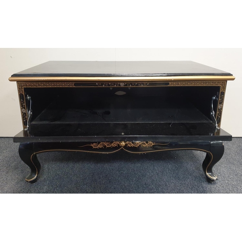 2 - Lacquered Television Cabinet/Side Cabinet with Gold/Birds and Floral Design , H:47 x W:80 x D:48cm