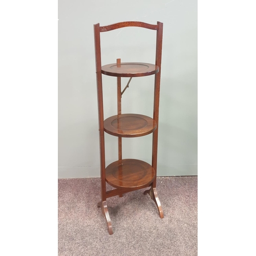 4 - Three Tier Mahogany Folding Cake Stand, Height 86cm