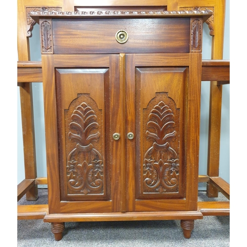 10 - Large Reproduction Mahogany Hall Stand with Brass Hat & Coat Hooks, H:230 x W:125 x D:45cm