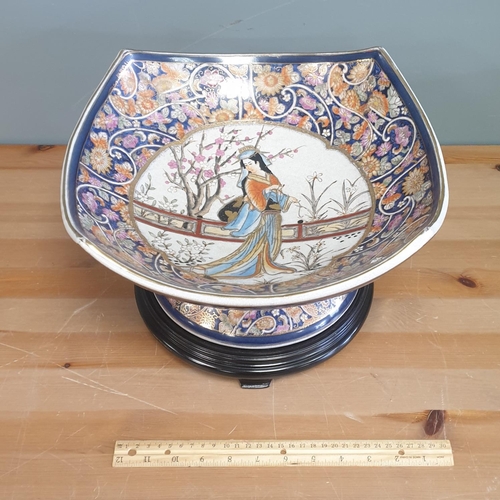 11 - Large Oriental Decorative Bowl on Stand, H:22 x W:35 x D:35cm