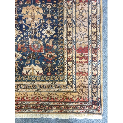 16 - Blue Ground Wool Rug with Gold Border, L:195 x W:135cm