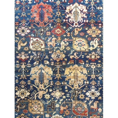 16 - Blue Ground Wool Rug with Gold Border, L:195 x W:135cm