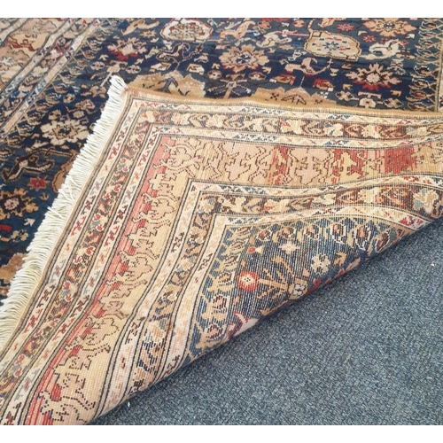 16 - Blue Ground Wool Rug with Gold Border, L:195 x W:135cm