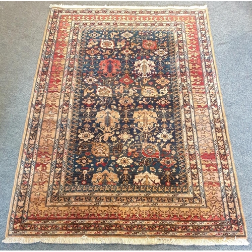 16 - Blue Ground Wool Rug with Gold Border, L:195 x W:135cm